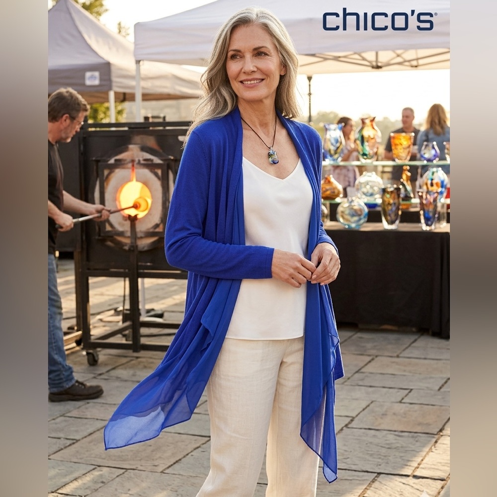 Chico's Royal Blue Knit Open Front Flowy Cardigan